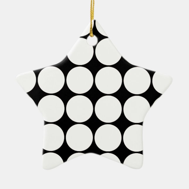 Big Black and White Polka Dots Circles Pattern Ceramic Tree Decoration (Front)