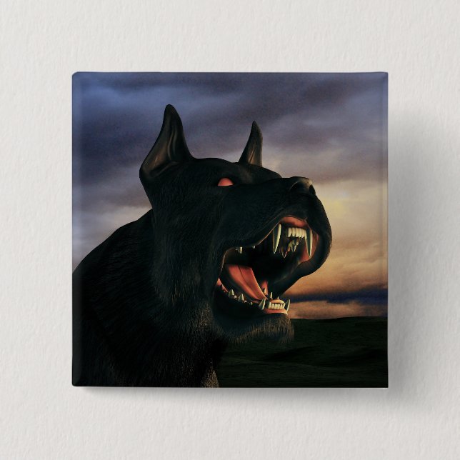 Big, black dog 15 cm square badge (Front)