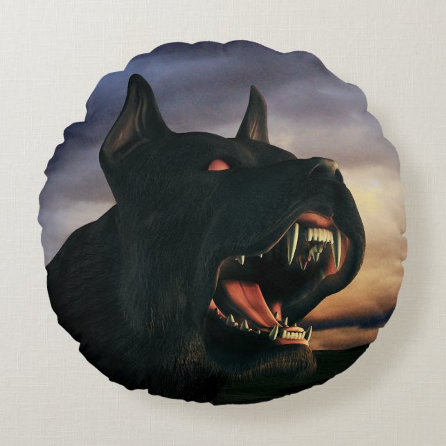 Big, black dog round cushion (Front)