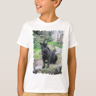 Big Black Jaguar Cat on Sitting on Rock T-Shirt
