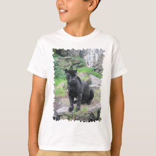 Big Black Jaguar Cat on Sitting on Rock T-Shirt