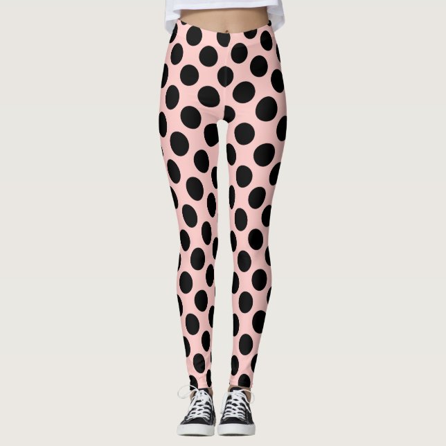 Big Black Polka Dots Pattern On Blush Leggings (Front)