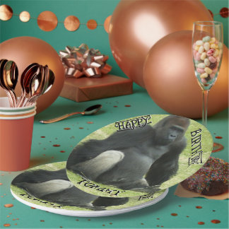 Big Black Sitting Gorilla Paper Plate