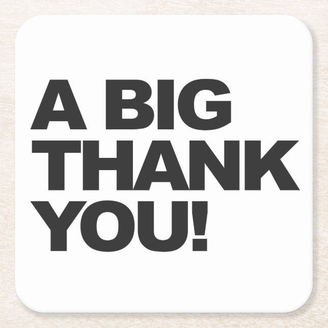 Big Black Thank You Square Paper Coaster (Front)