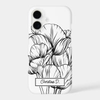 Big Black Tulips Line Drawing on White with Name