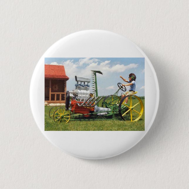 Big Block Lawn Mower 6 Cm Round Badge (Front)