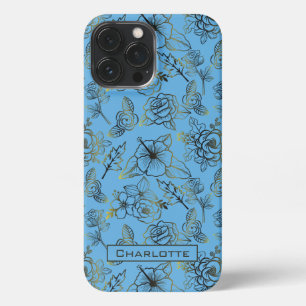 Big blossom floral pattern with personalised name iPhone 13 pro max case