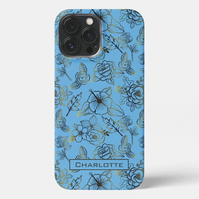 Big blossom floral pattern with personalised name iPhone case (Back)