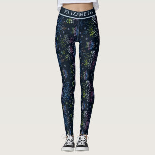 Big blossom floral pattern with personalised name leggings