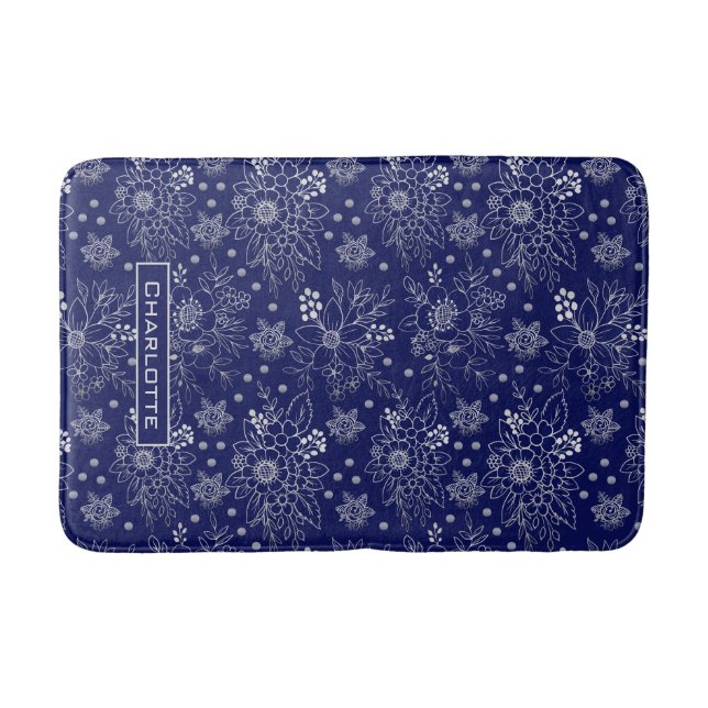 Big blossom floral seamless pattern personalised bath mat (Front)