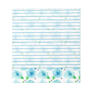 Big Blue Blossoms Watercolor Flowers Lined Notepad