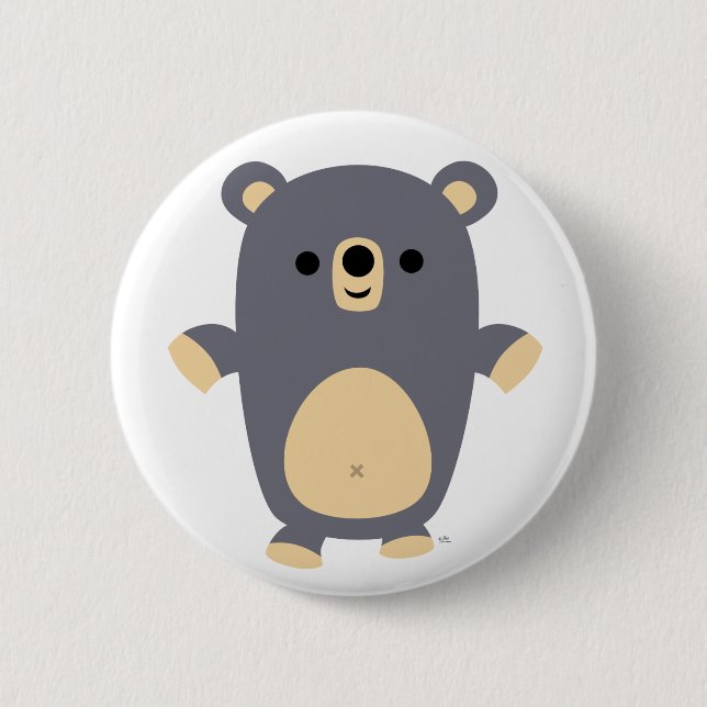 Big Blue Cartoon Bear  button badge (Front)