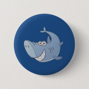 Big Blue Cartoon Shark 6 Cm Round Badge