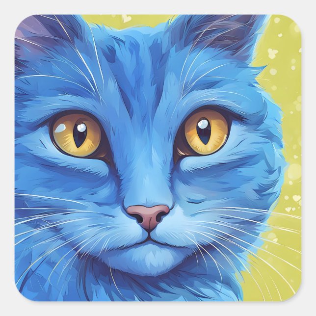 Big Blue Cat. Square Sticker (Front)