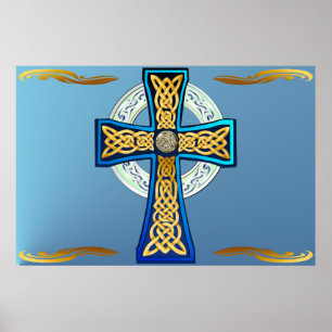 Big Blue Celtic Cross Poster