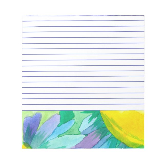 Big Blue Daisy Painted Watercolor Flowers Lined Notepad (Front)