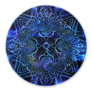 Big Blue Electric Galactic Geometry Ceramic Knob