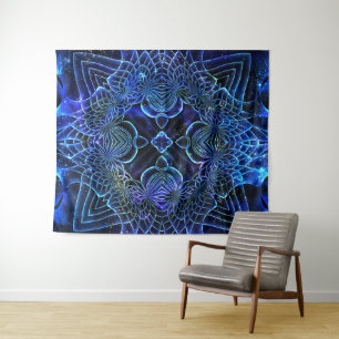 Big Blue Electric Galactic Geometry Tapestry