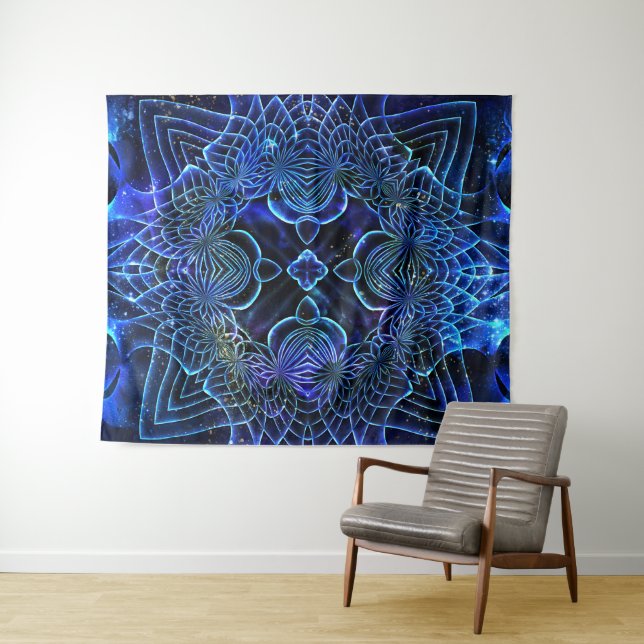 Big Blue Electric Galactic Geometry Tapestry (In Situ (Horizontal))