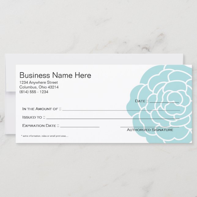 Big Blue Flower Gift Certificate Design 3 (Front)