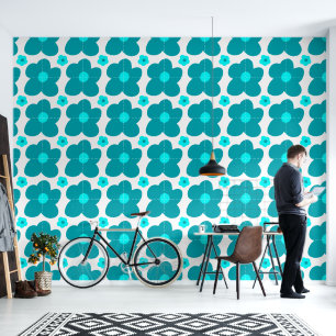 Big Blue Flowers Simple Pattern Wallpaper
