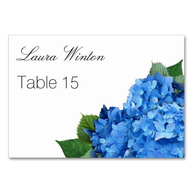 Big Blue Hydrangea Custom Escort Cards (Front)