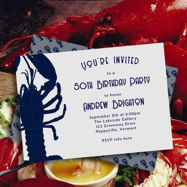 Big Blue Lobster His Birthday Party Invitation (Creator Uploaded)