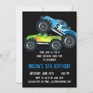 Big Blue Monster Truck Birthday Party Invitations