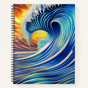 Big Blue Ocean Wave Over Sunset Sky  Notebook