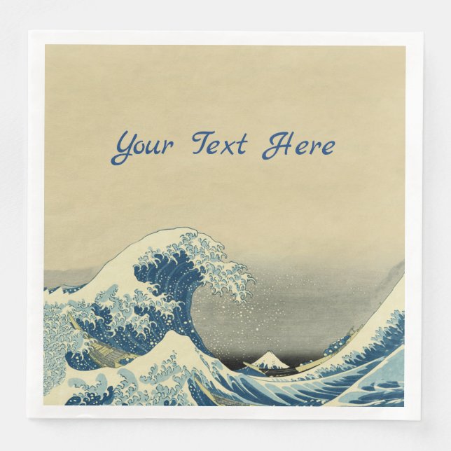 Big Blue Ocean Wave White Caps Boat Tan Napkin (Front)