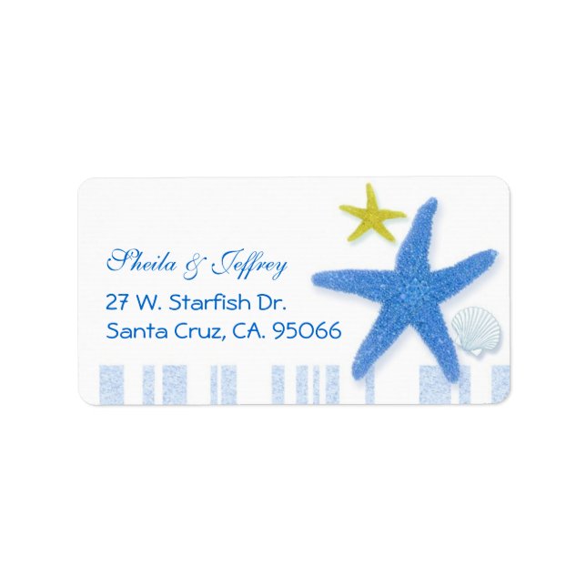 Big Blue Starfish Beach Wedding Address Label (Front)