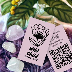 BIG BOLD BLOOM Rustic Minimal Floral QR code Business Card