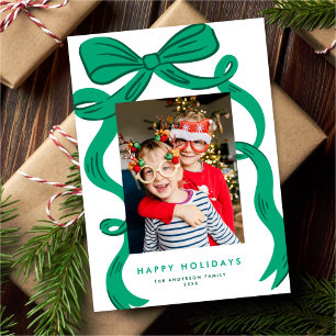 Big Bold Bright Green Bow Christmas Photo Holiday Card