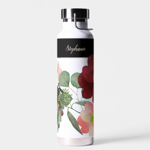 BIG BOLD BURGUNDY FLOWER PERSONALIZED WATER BOTTLE