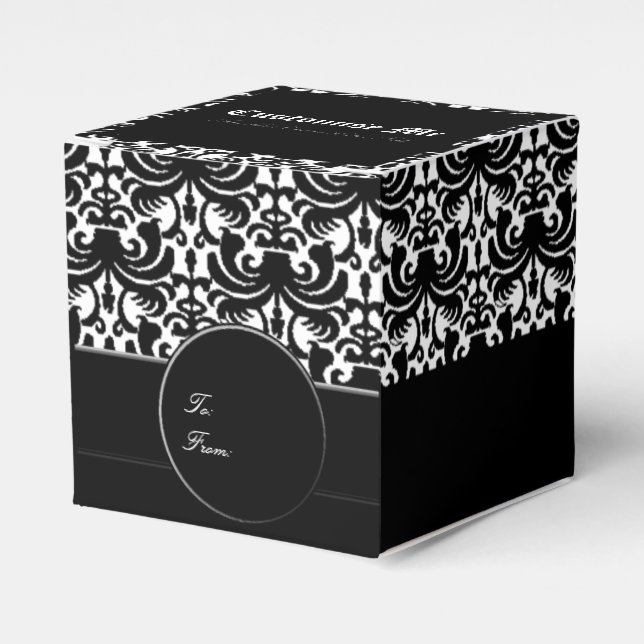 Big Bold Damask (Black) Favour Box (Front Side)