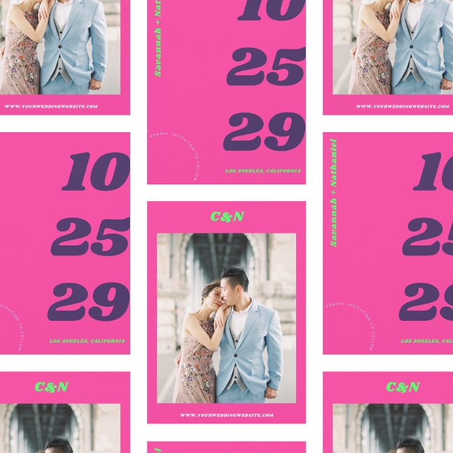 Big & Bold Date Hot Pink Retro Photo Wedding    Save The Date (Creator Uploaded)