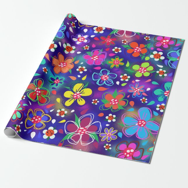 Big Bold Flowers Boho Style Cute Wrapping Paper (Unrolled)