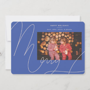 Big Bold Fun Periwinkle Blue Script Merry Holiday Card