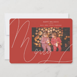 Big Bold Fun Red Orange Script Merry Holiday Card