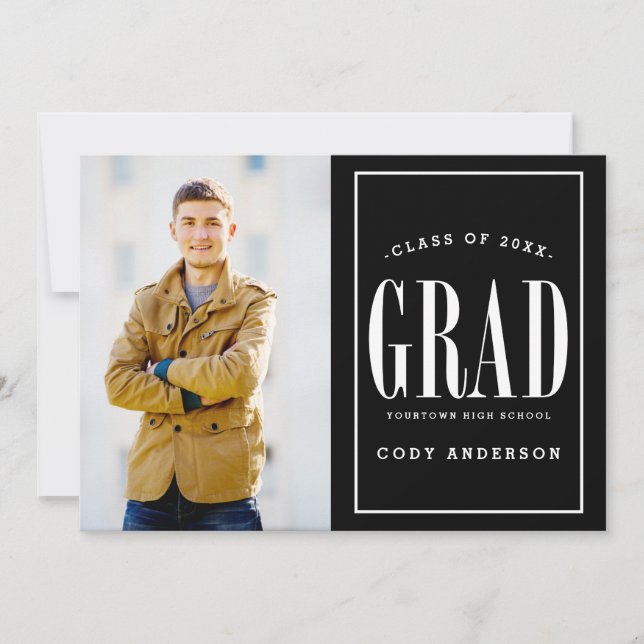 Big Bold Grad | White Text Photo Graduation Party Invitation (Front)