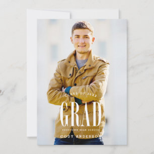 Big Bold Grad   White Text Photo Graduation Party Invitation