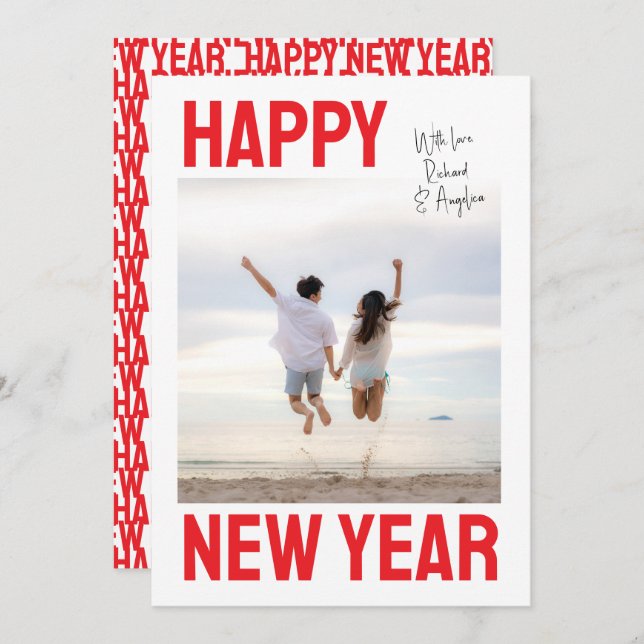 Big, Bold Happy New Year Single Photo Holiday Card (Front/Back)