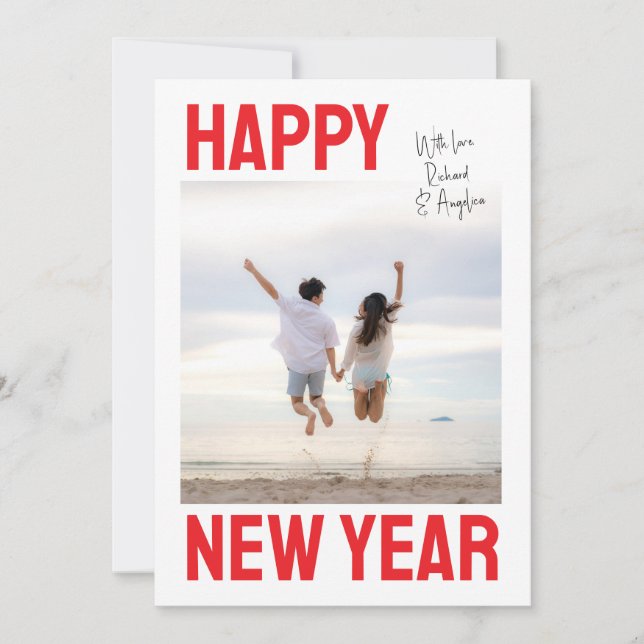 Big & Bold Happy New Year Single Photo Holiday Card (Front)