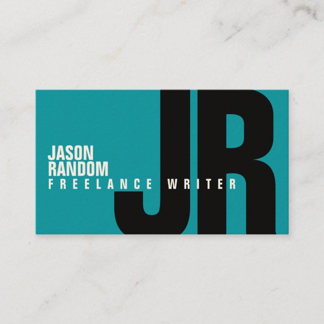 Big bold initials cover blue business card (Front)