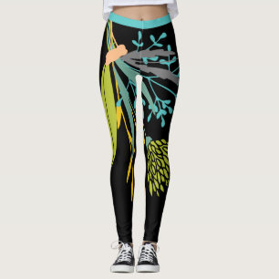 Big Bold Lime Green Blue Botanical Leggings