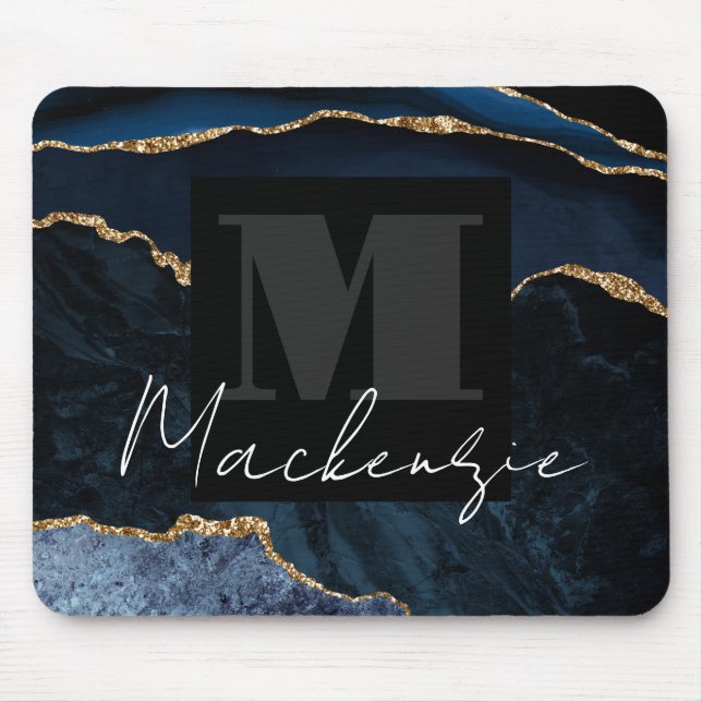 Big Bold Monogram Blue Agate Mousepad (Front)