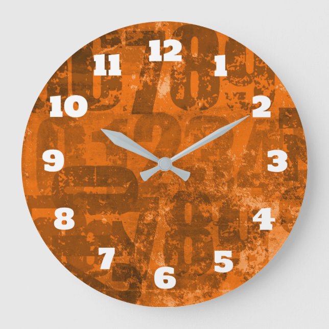 Big Bold Numbers on Brownish Orange Grunge Texture Large Clock (Front)