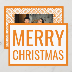 Big Bold Orange Merry Christmas White Photo Card