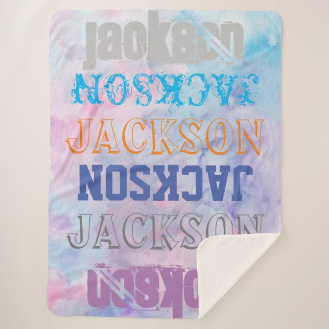 Big Bold Personalised Name Watercolor Background Sherpa Blanket (Front)