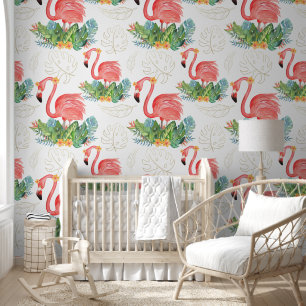 Big Bold Pink Flamingo Tropical Pattern Wallpaper